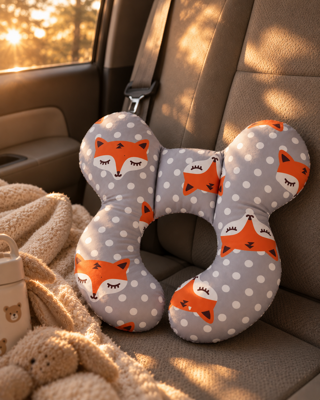 Little Heads pillow in a stroller