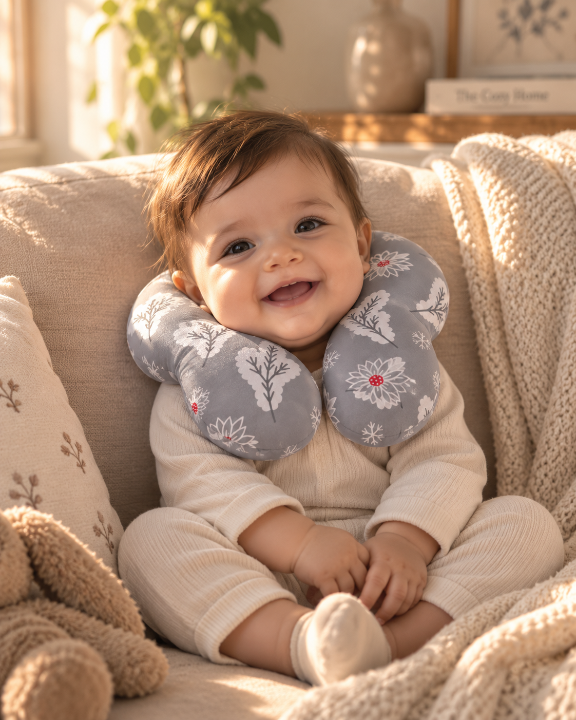 Little Heads pillow in a swing