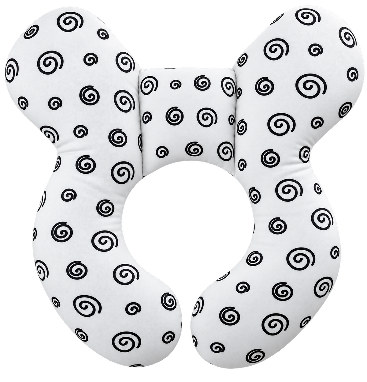 Kids travel neck pillow in Classic Swirl black and white spiral print by Little Heads