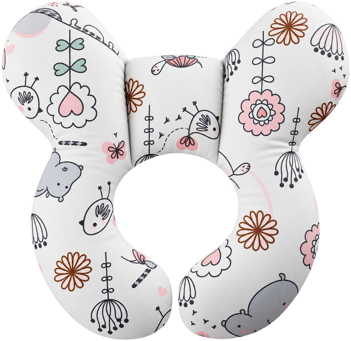 Kids travel neck pillow in Meadow Whimsy white pastel botanical print by Little Heads