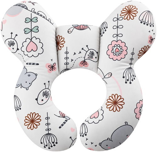 Kids travel neck pillow in Meadow Whimsy white pastel botanical print by Little Heads