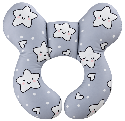 Kids travel neck pillow in Starry Dreams grey star print by Little Heads