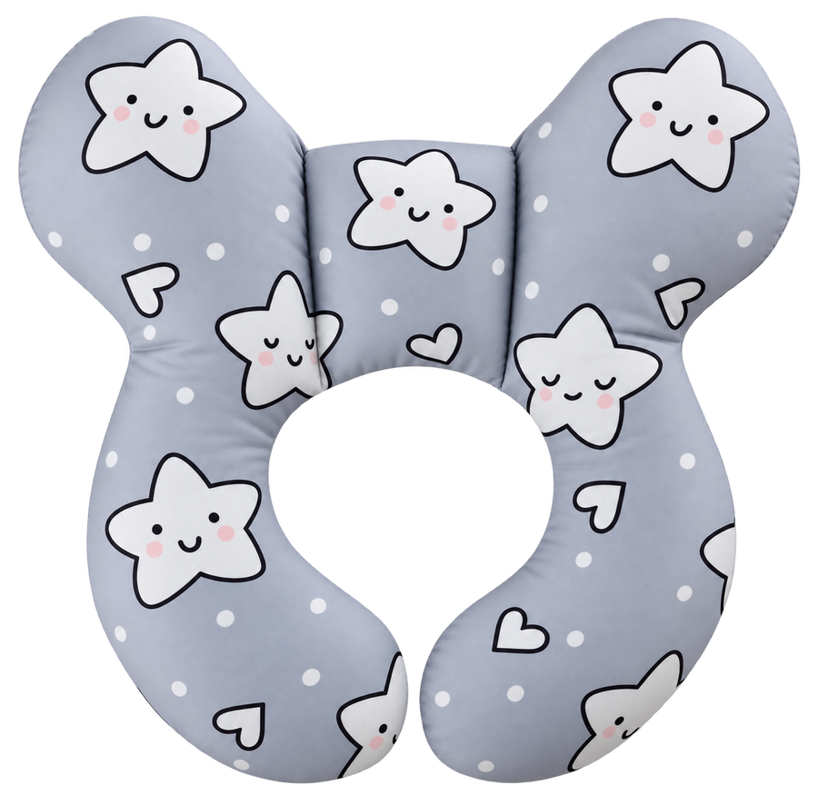 Kids travel neck pillow in Starry Dreams grey star print by Little Heads