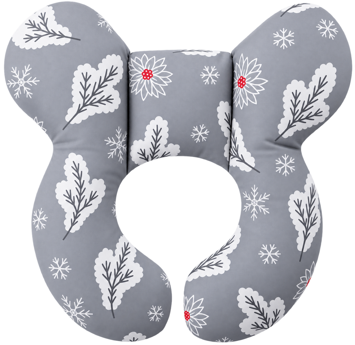 Kids travel neck pillow in Winter Frost grey snowflake and berry print by Little Heads